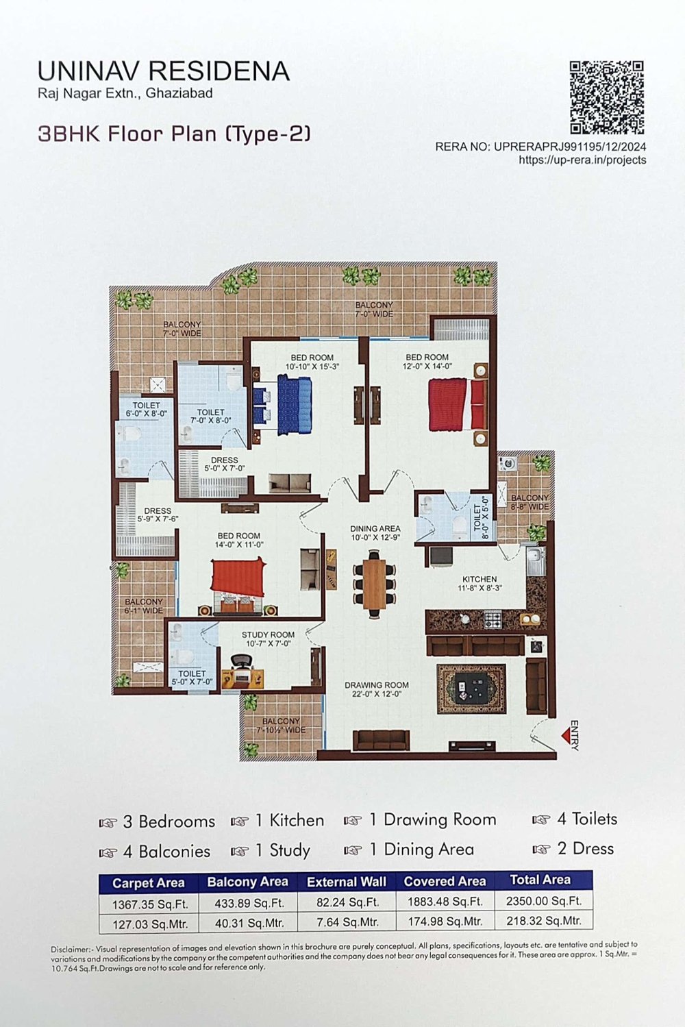 Uninav Residena 3 BHK floor plan